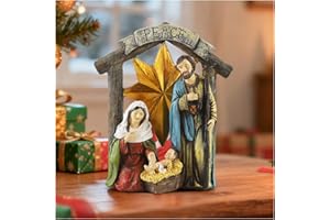 Magicsculp Holy Family Figurine Catholic with Manger, 7.3" Religious Baby Jesus Ornaments for Tabletop & Shelf, Premium Christmas Nativity Set Decor for Living Room, Bedroom, Dining Room