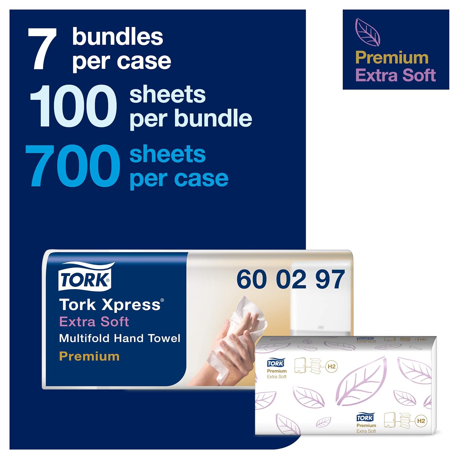 Tork Xpress Multifold Hand Towels, White, Extra Soft, 7 packs of 100 sheets each, Compatible with Tork H2 Systems (600297) - Image 3