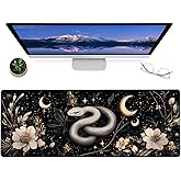 ainori Celestial Snake and Moon Gaming Mouse Pad – 12x31.5in Non-Slip Rubber Desk Mat with Mystical Floral Design – Large Extended Mousepad for Office Home – Deskmat Gifts for Gothic Astrology Decor