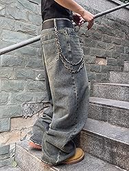 DFGIGT Mens Streetwear Hip Hop Baggy Jeans Wide Leg