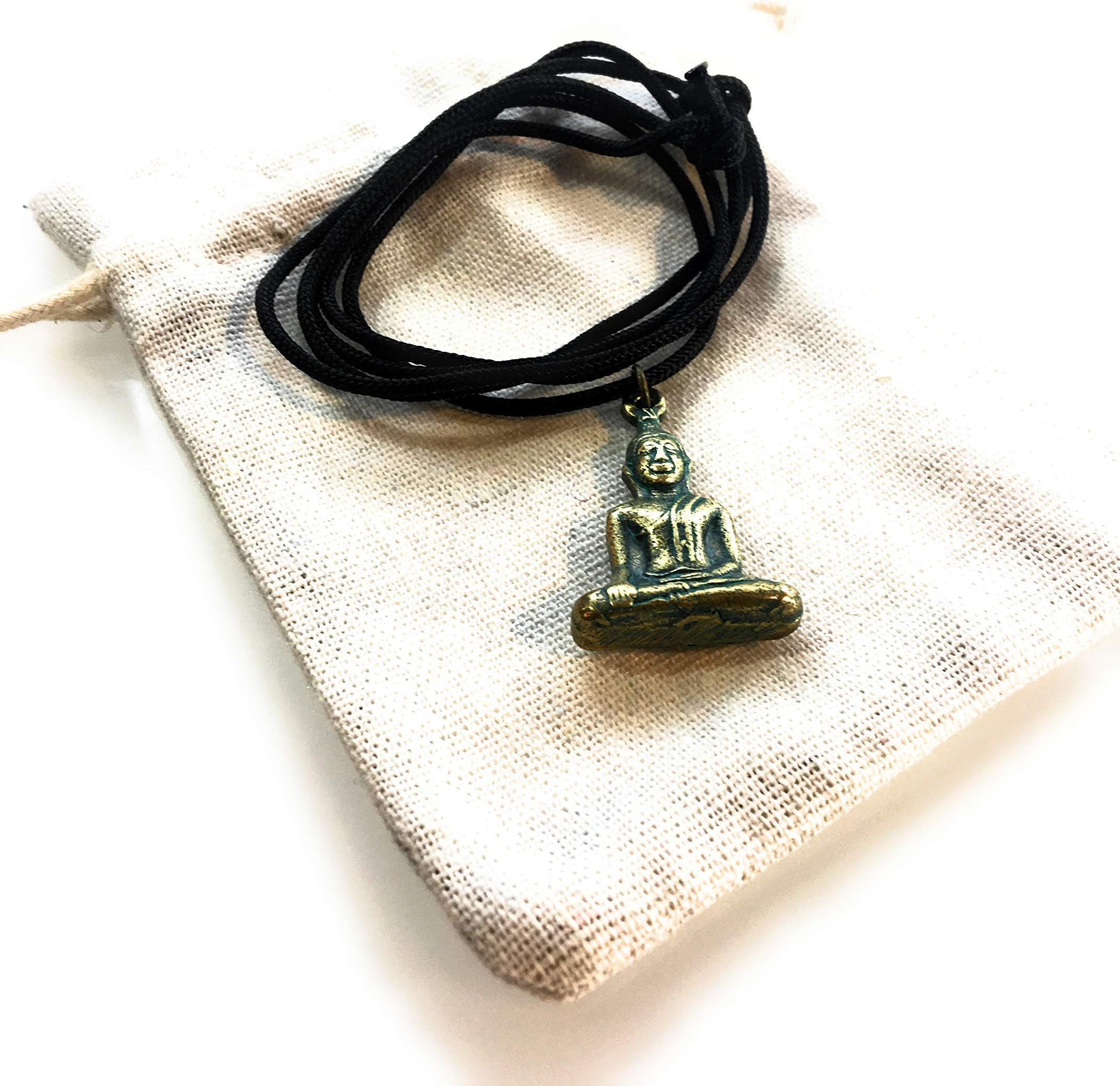 Vintage Circa Sitting Buddha Amulet Necklace Pendant Jewelry from Thailand - Thai Buddhism Medallion - Good Luck Protection Healing - Zen Boho Bohemian (Green)