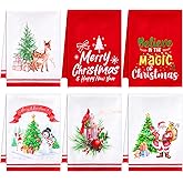 Lounsweer 6 Pcs Christmas Kitchen Towel Merry Christmas Tree Santa Snowman Bird Dishtowel Absorbent Xmas Hand Tea Towel for Holiday Bathroom Decoration Farmhouse Housewarming Gift, 15.8 x 23.6 Inch