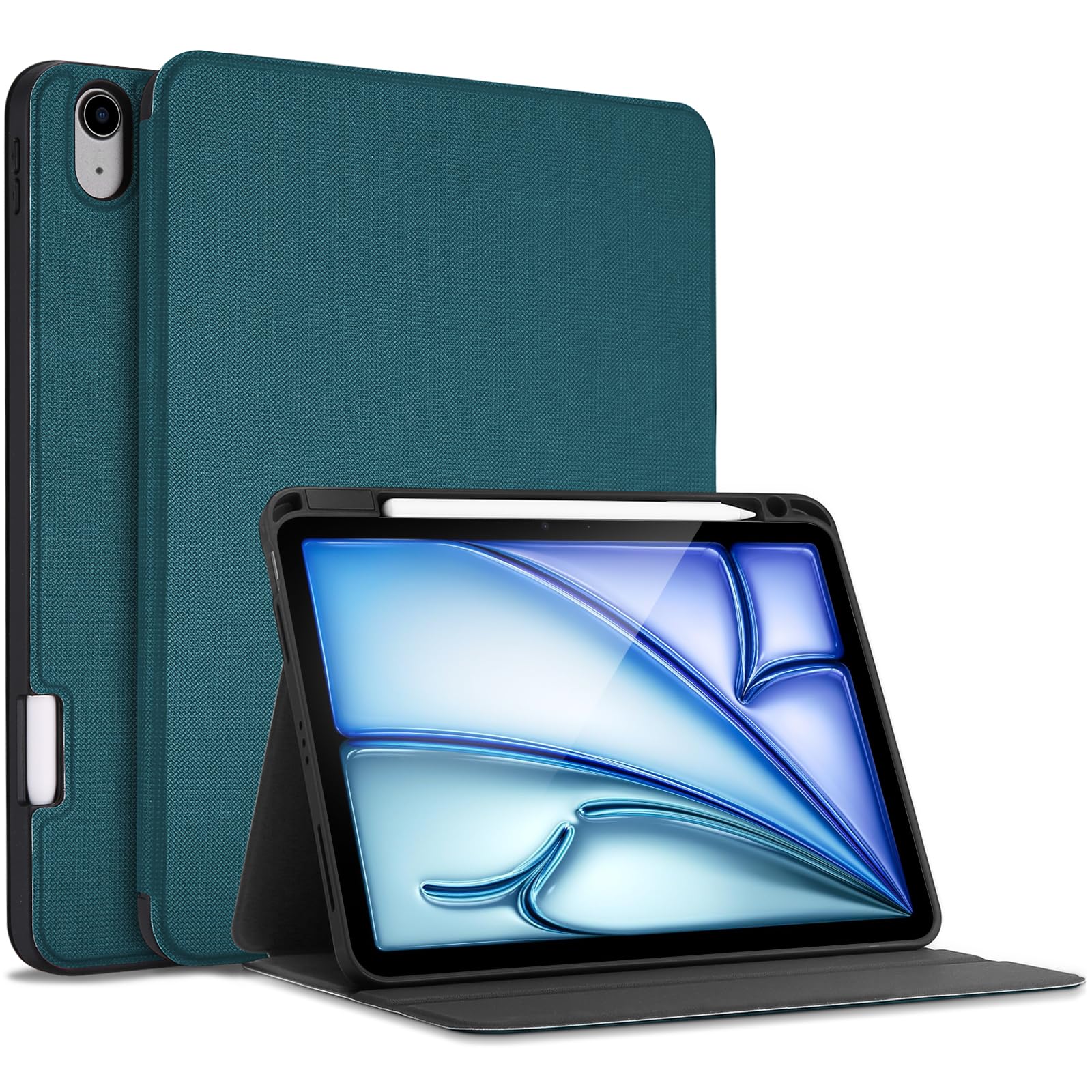 ProCase Slim Case for iPad Air 11-inch M4/M3 2025 & M2 2024/10.9” 5/4th 2022/2020, Smart FolioStand Protective Cover with Pencil Holder for Air 7th/6th/5th/4th Gen -Teal
