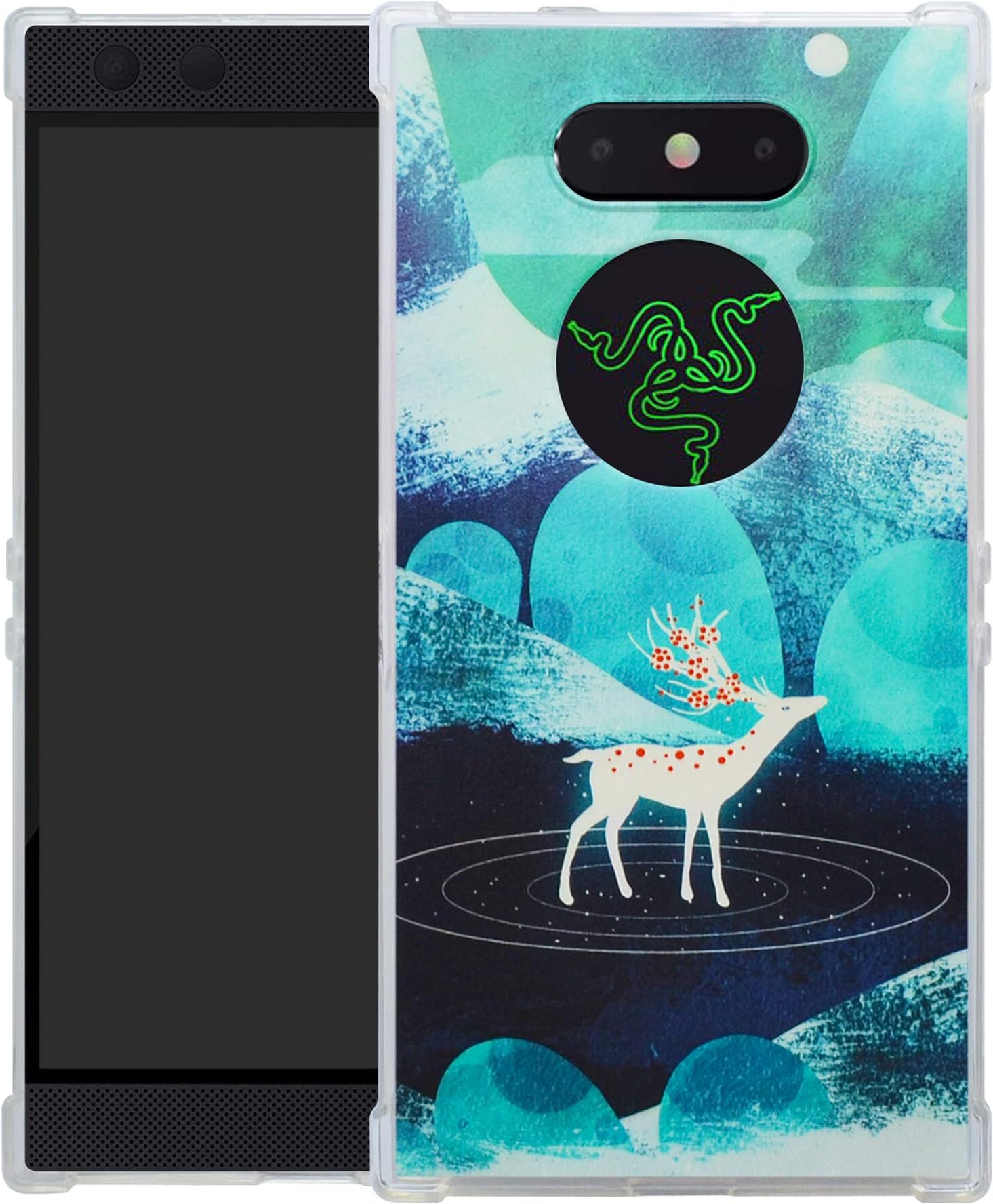 HHDY Razer Phone 2 Case,[Ultra Lightweight] Reinforced [4-Corners Bumper] Flexible TPU [Pattern Design] Cover for Razer Phone 2,Green Sika Deer