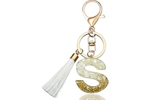 JINGUAZI Backpack Keychains gifts for Women Initial Letter Keychain for Cute Car key White Pink Tassel Bling crystal shiny