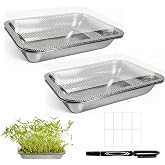 2 Pack Stainless Steel Seed Sprouter Trays, 2-Tier Microgreens Growing Kit | Soil-Free Rust-Free Sprouting Tray with Mesh Pads for Sprouts Beans Alfalfa Wheatgrass (10.6" * 7.9" * 1.9")