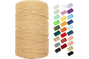 Macrame Cord, BYWORLD 3mm Cotton Rope 220 Yards(200m) Twine String, 100% Natural Cotton Colored Macrame Rope for Macrame Kit, Plant Hangers, Wall Hanging, Christmas or Wedding Decorative(Brownness)