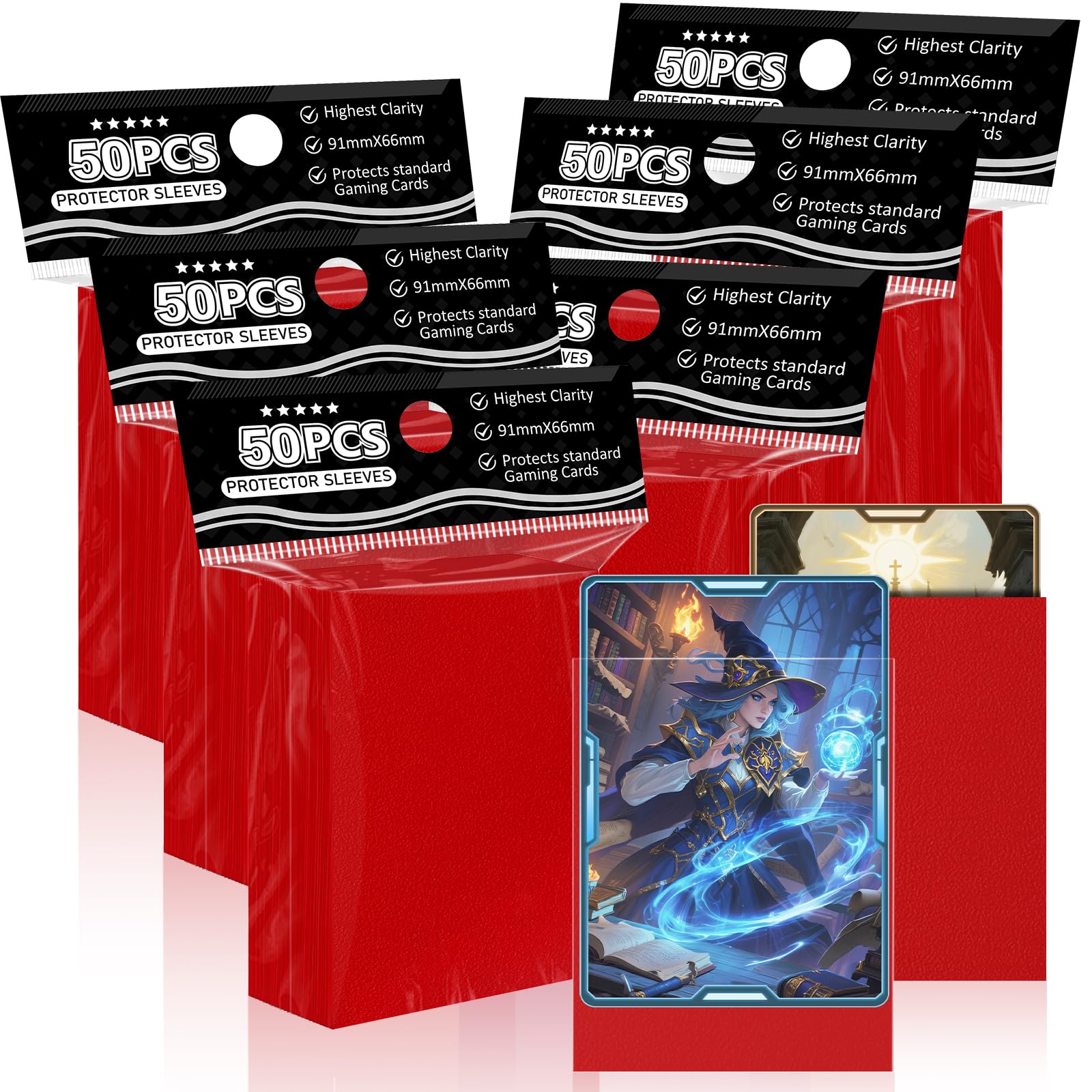 Red Matte Card Sleeves for MTG, 300 Pieces Perfect Fit Standard Card Sleeves for Trading Card Sports Cards Baseball Cards TCG Magic, Card Protector for Mini Photo, Sturdy and Nice Shuffling — image 1