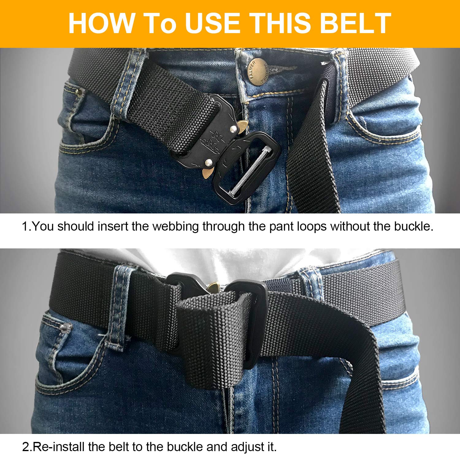 Senwow 2 Pack Mens Tactical Nylon Canvas Belt, Military Heavy Duty Waist Belts with Quick Release Buckle, Length 49.21inch, Width 1.65inch