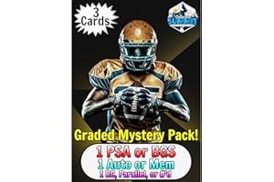 NFL Football Card Graded Mystery Pack | Contains 3 Cards | 1 Graded PSA or BGS Card | 1 Auto or Mem | 1 RC, Parallel, or #’d | Vintage & Modern | Grade 7+ Guaranteed | by Collectors Summit