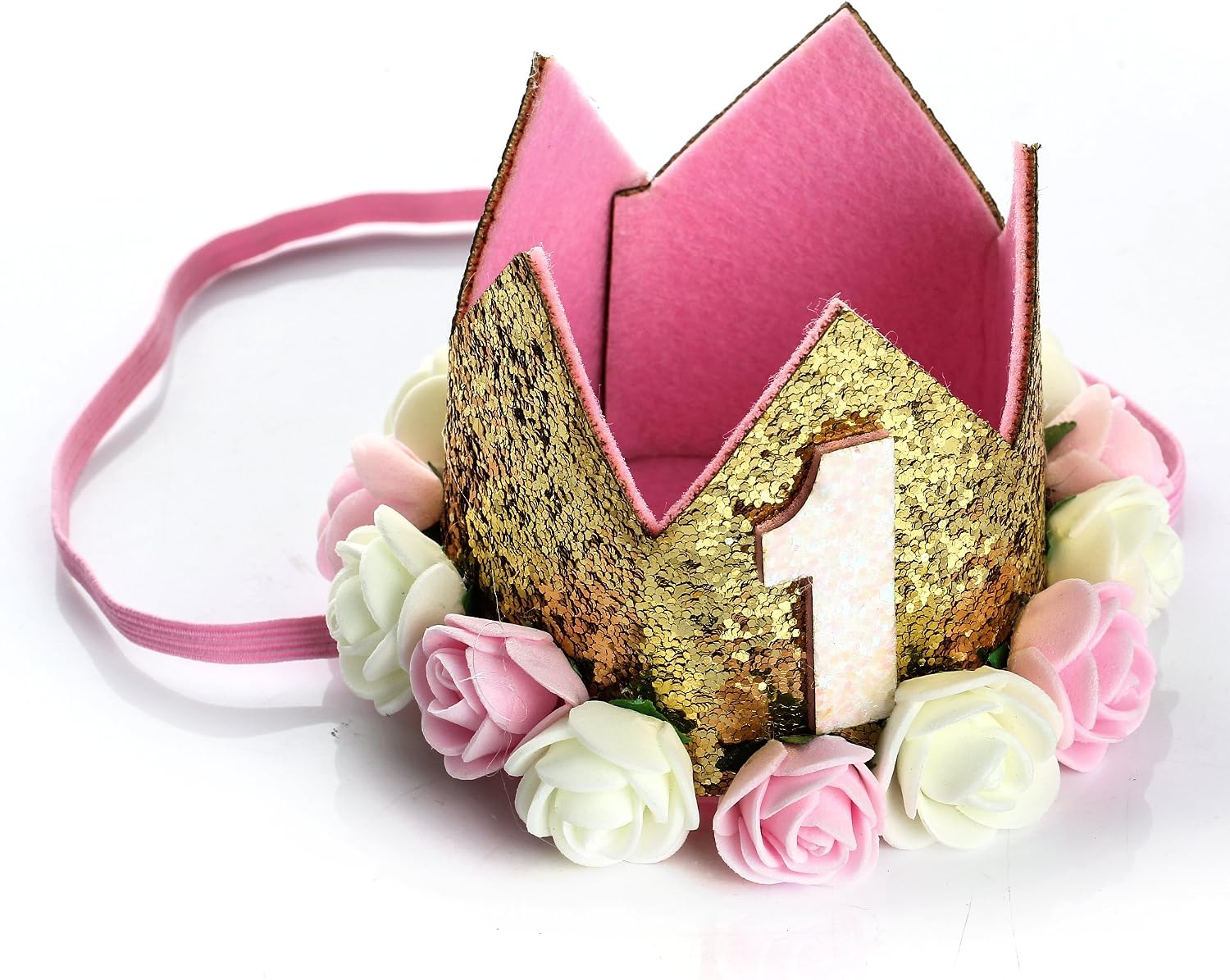 Festival Birthday Party Lace Letter Flower Crown Headband DIY Rose Gift Children Girls Hair Accessories (Pink and White Flower "1") - Image 5