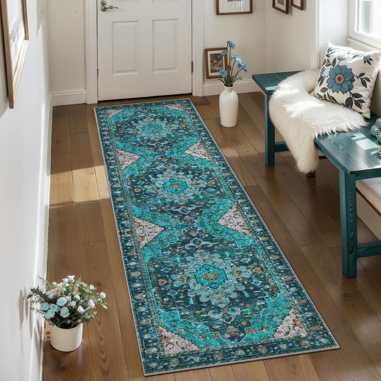 Ciicool 2x7ft Entryway Runner Rug, Washable Rug Non Slip Low Pile Pet Friendly Indoor Floor Long Carpet Hallway for Bathroom Kitchen Living Room Bedside Image