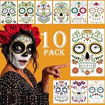 Amazon.com: Kit de maquillaje de tatuajes de cara del día de los ...