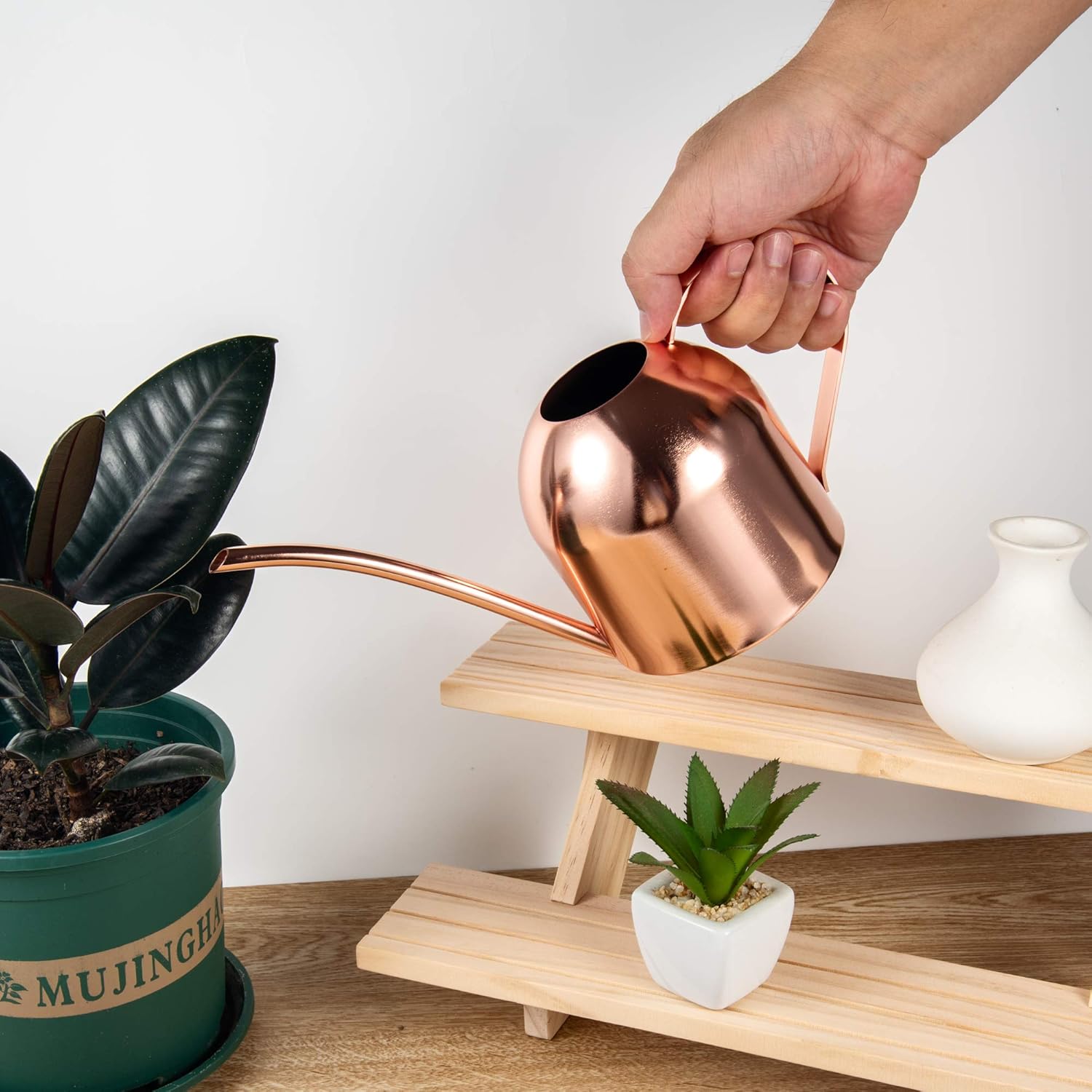 IMEEA 900ml Indoor Watering Can Stainless Steel Water Can with Long Spout for House Plants(Rose Gold), 33oz/1000ml - Image 3