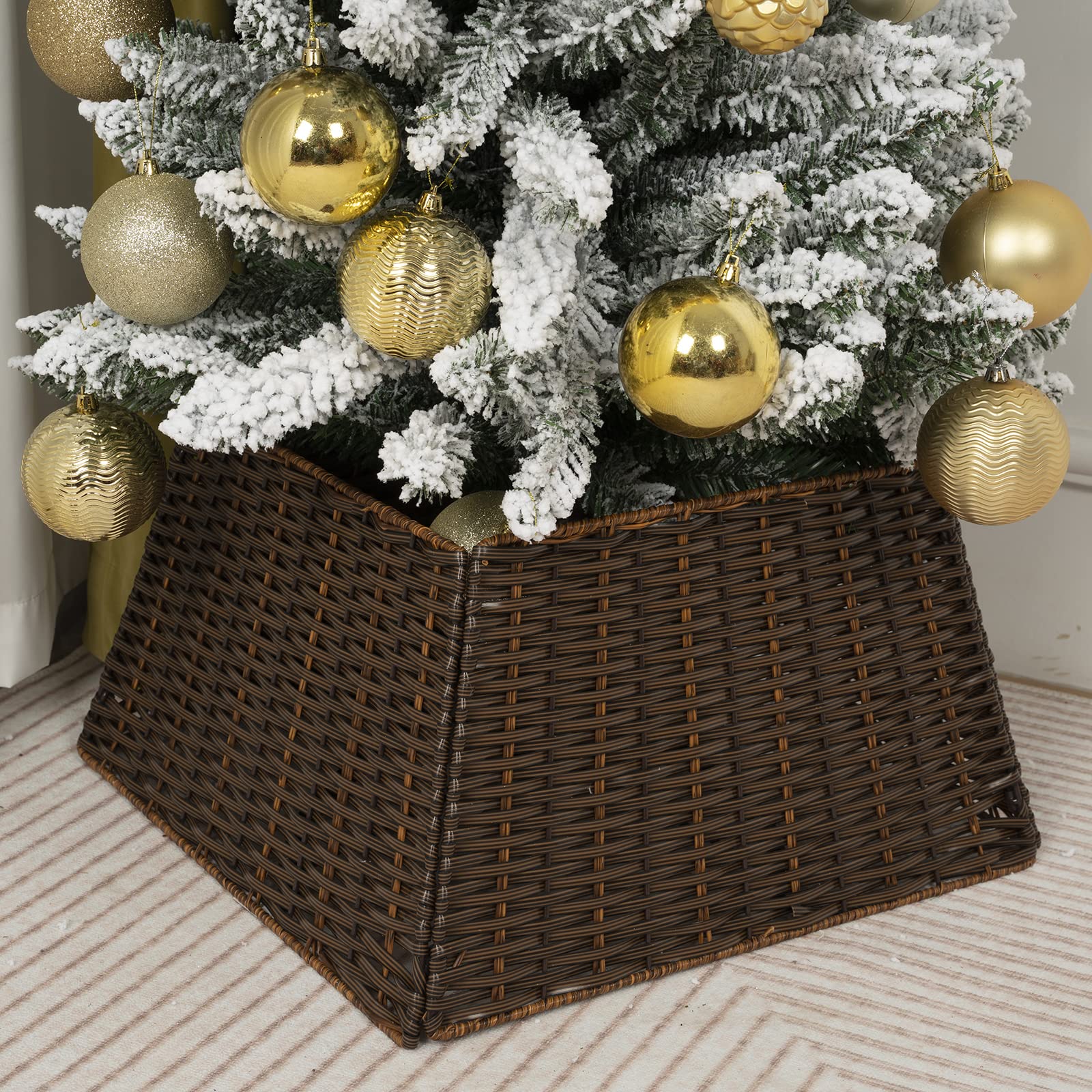 Photo 1 of Christmas Tree Collar Skirt Rattan Wicker Ring Collar Stand Basket Handwoven Xmas Decoration Farmhouse for Holiday Home Decoration