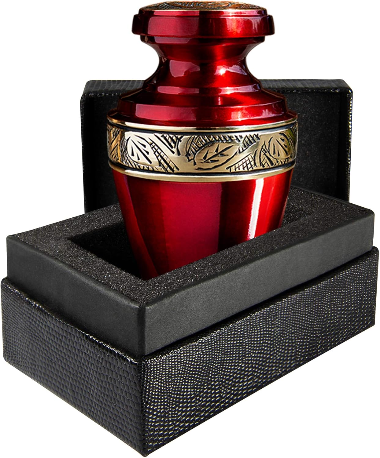 Serenity Red Small Mini Keepsake Urn for Human Ashes - Qnty 1 - with Velvet Bag