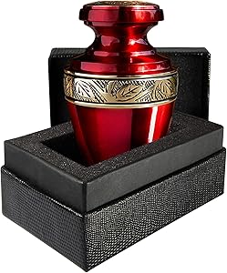 Serenity Red Small Mini Keepsake Urn for Human Ashes - Qnty 1 - with Velvet Bag