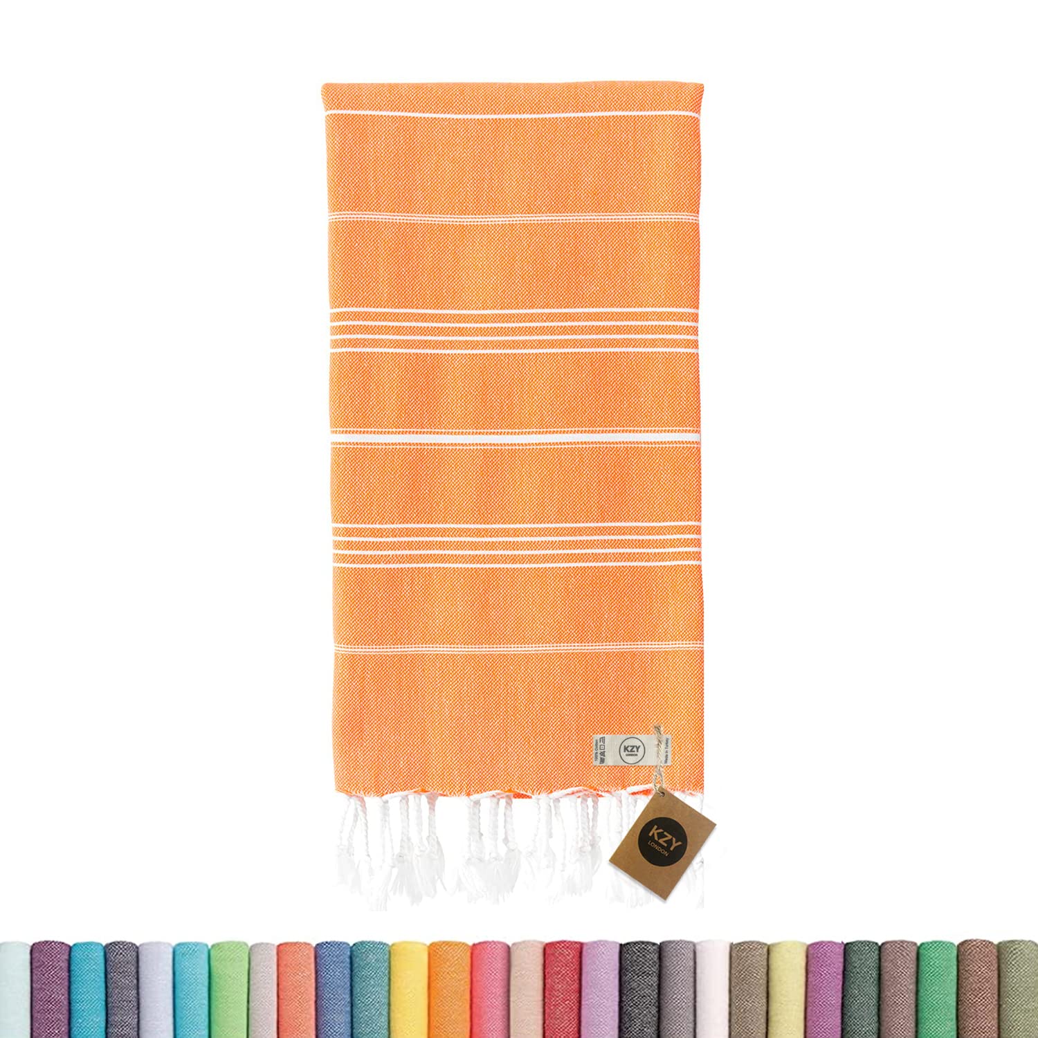 KZY LONDON Beach Towel - Large Turkish Beach Towels for Camping, Swimming, Bath, Gym - Quick Dry, Super Absorbent, Lightweight, Cotton 90x180cm Hammam Towels for Adults (Orange)