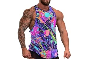 PUNUVOMY Men's Cool 3D Paint Splatter Graphic Moisture Wicking Sleeveless Tank Top Summer Beach Gym Muscle Shirts