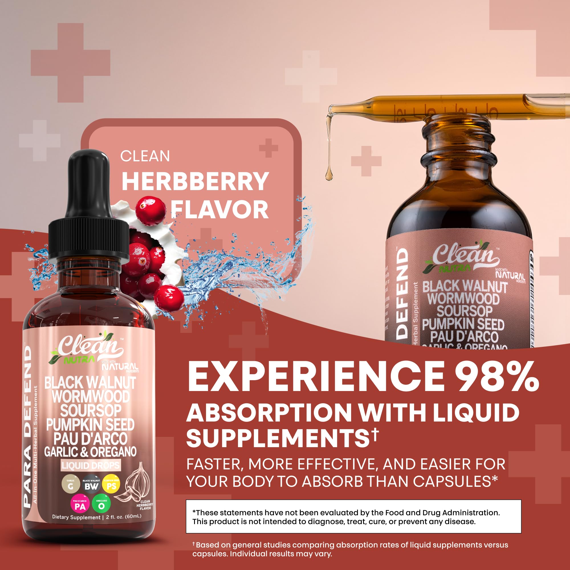 para Defend Wormwood Black Walnut Cleanse for Humans Drops Liquid Soursop Garlic Pumpkin Seed PAU D'Arco Oil of Oregano Turmeric Berberine Neem Extract Hull Bark Tincture by Clean Nutra