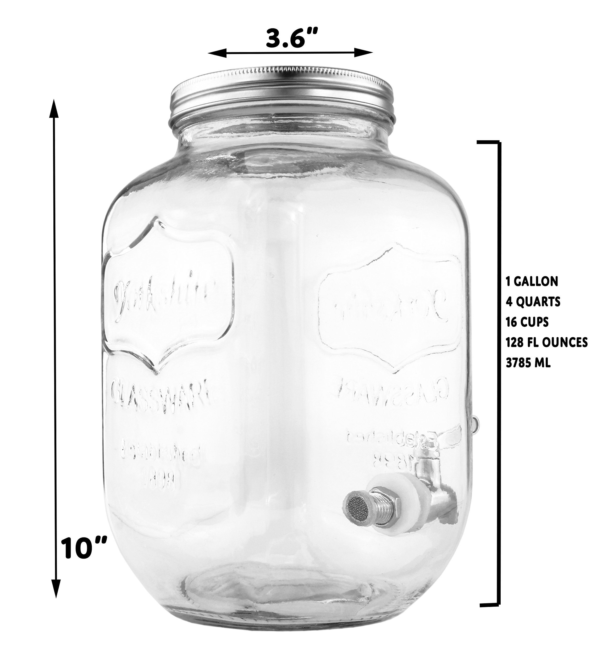 One Gallon Glass Mason Jar Beverage Dispenser w/Stainless Steel Spigot
