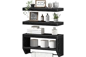 QEEIG Bathroom Floating Shelves for Wall - Shelf Over Toilet Paper Storage Farmhouse 16 inch Set of 3, Black (028-40B3)