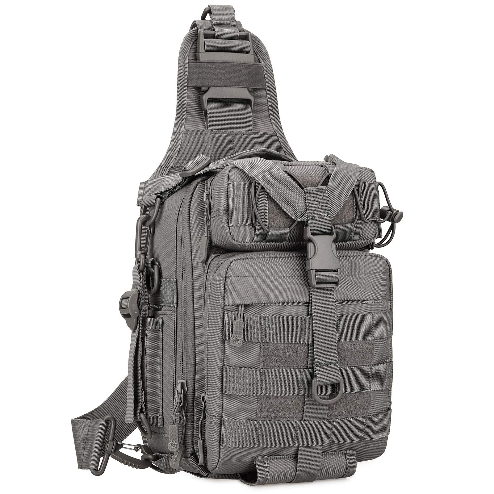 HUNTVP Sling Bag Mens, Chest Bag Sling Backpack Molle One Strap Daypack Bag for Travelling Sport Camping Hiking Cycling Outdoor (Grey)