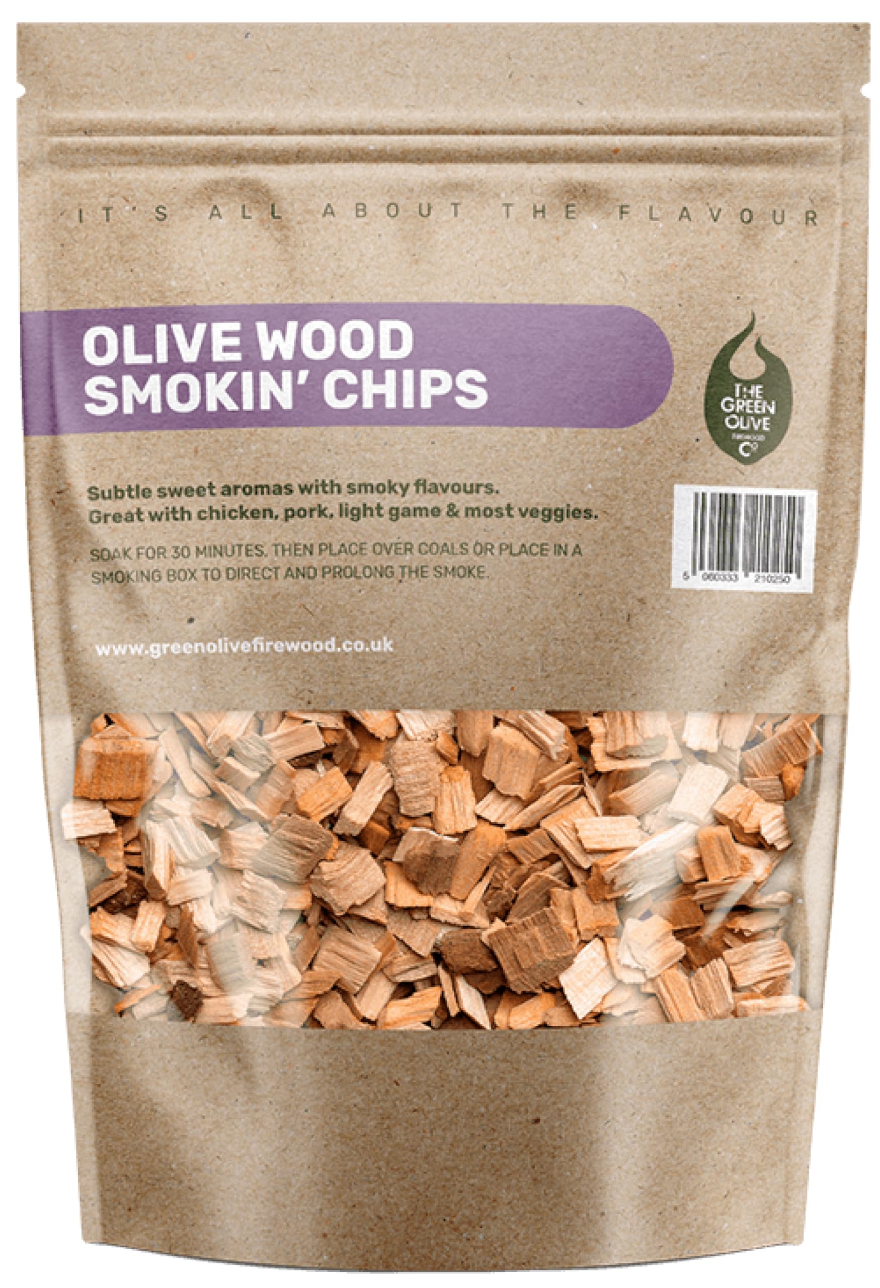 Green Olive Firewood Company - Olive Wood Chips for Smoking, 3L (approx 700g) BBQ Wood Chips For Charcoal, Gas BBQ's, Smokers - Hardwood Smoking Wood Chips for Beef, Lamb Meat, Fish, Vegetables