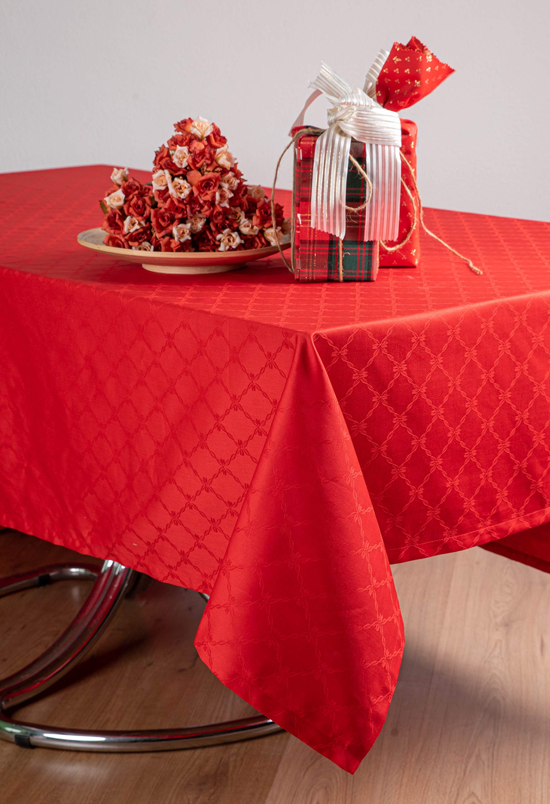 ESSE HOME - Rectangular Square Round Oval Tablecloth - Red Pure Cotton Jacquard Fabric - PONZA (180x400, T)