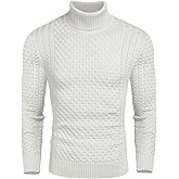 COOFANDY Men's Slim Fit Turtleneck Sweater Casual Knitted Twisted Pullover Solid Sweaters