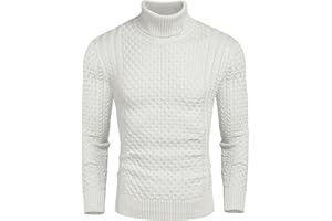 COOFANDY Men's Slim Fit Turtleneck Sweater Casual Knitted Twisted Pullover Solid Sweaters