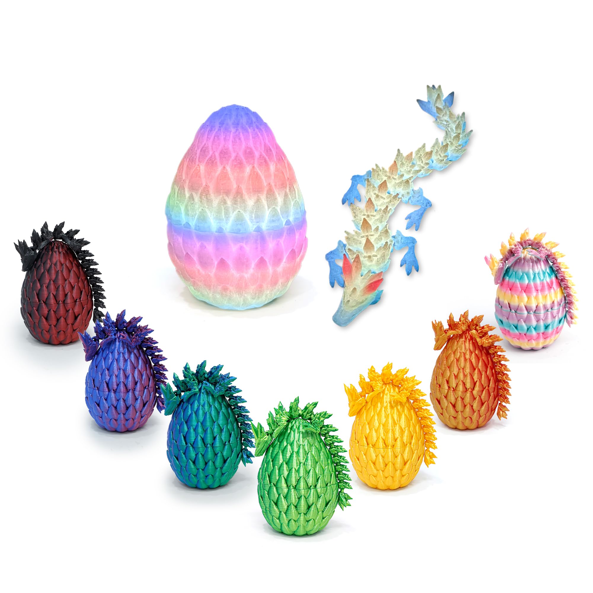Flavery 8 Pack 3D Printed Dragon Eggs with Dragon Inside, Cute Fidget Toy, Birthday Gift, Desk Pet Figure