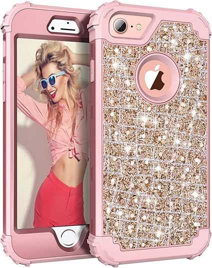 Amazon Com Hekodonk Compatible Iphone 8 Case Iphone 7 Case 3d Luxury Sparkle Glitter Shiny Heavy Duty Shockproof Full Body Protective High Impact Hybrid Cover For Apple Iphone 8 Iphone 7 Bling Rose Gold Electronics