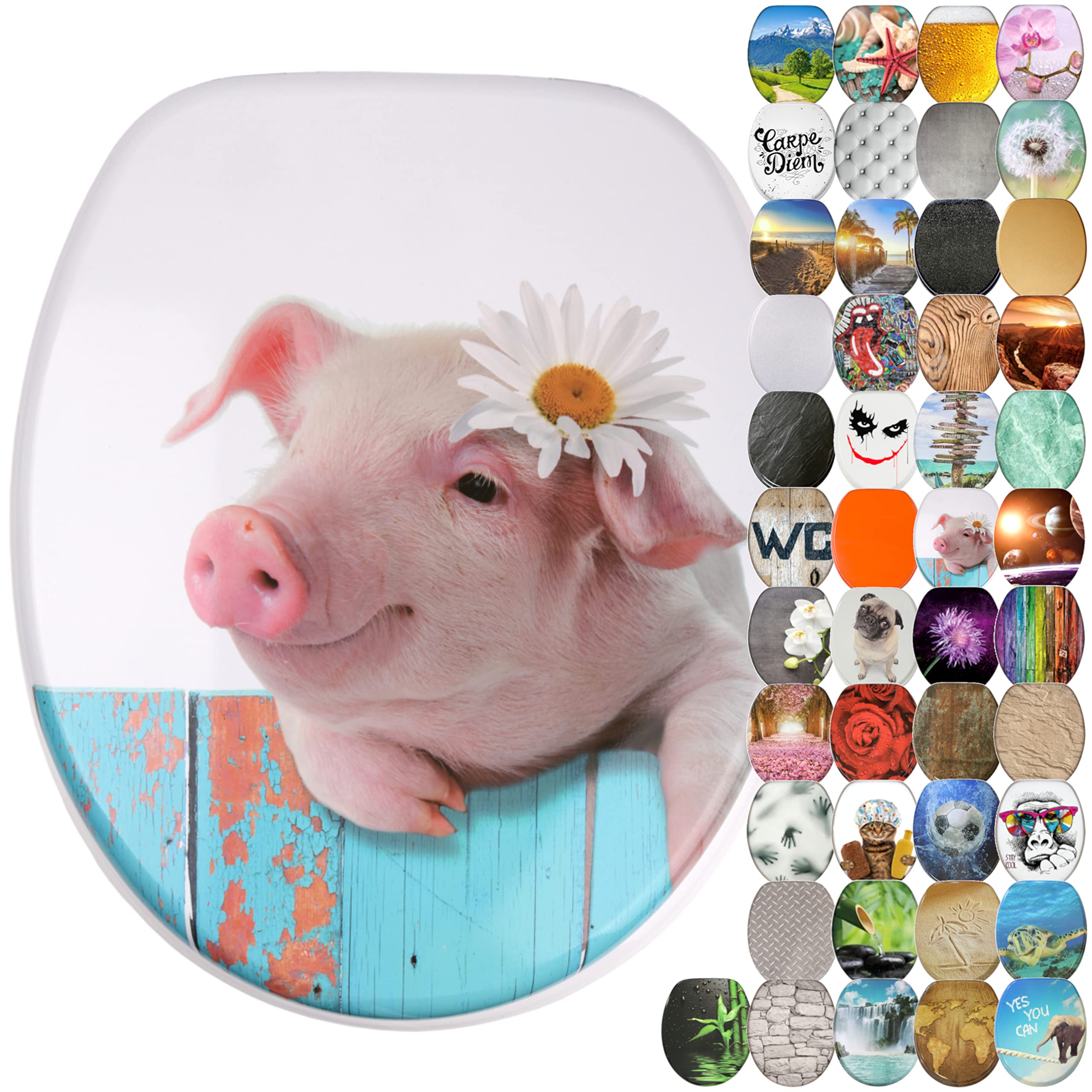 Sanilo Soft Close Toilet Seat, Wide Choice of New Toilet Seats, Stable Hinges, Easy to Mount (Pig) — image 1