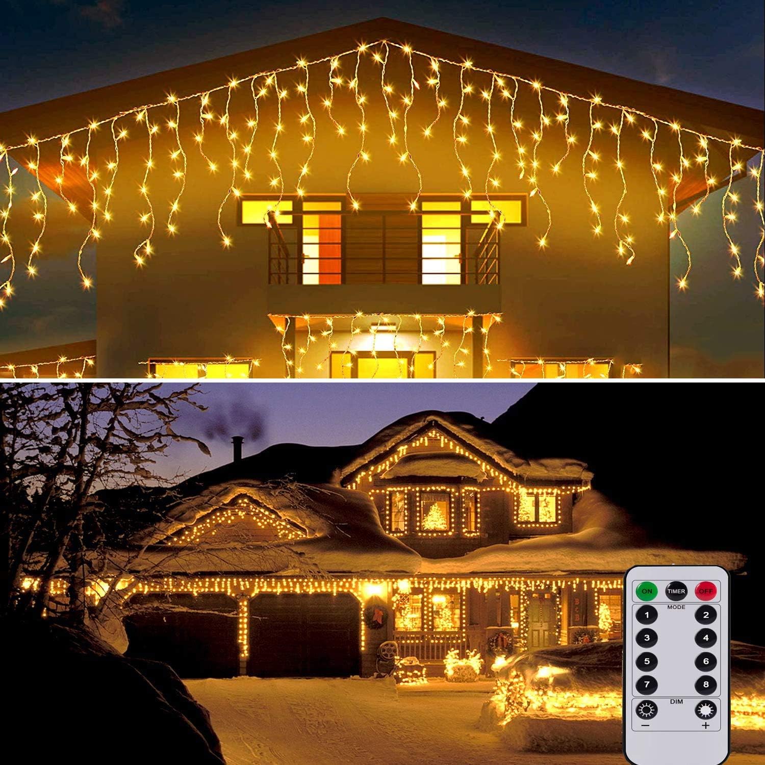 CORST 10M 400LED Outdoor Curtain Roof Lights for Eaves,Window Waterfall Icicle Light Plug in Connectable with Remote Timer for Outside Ceiling Gazebo Decor(Warm White)