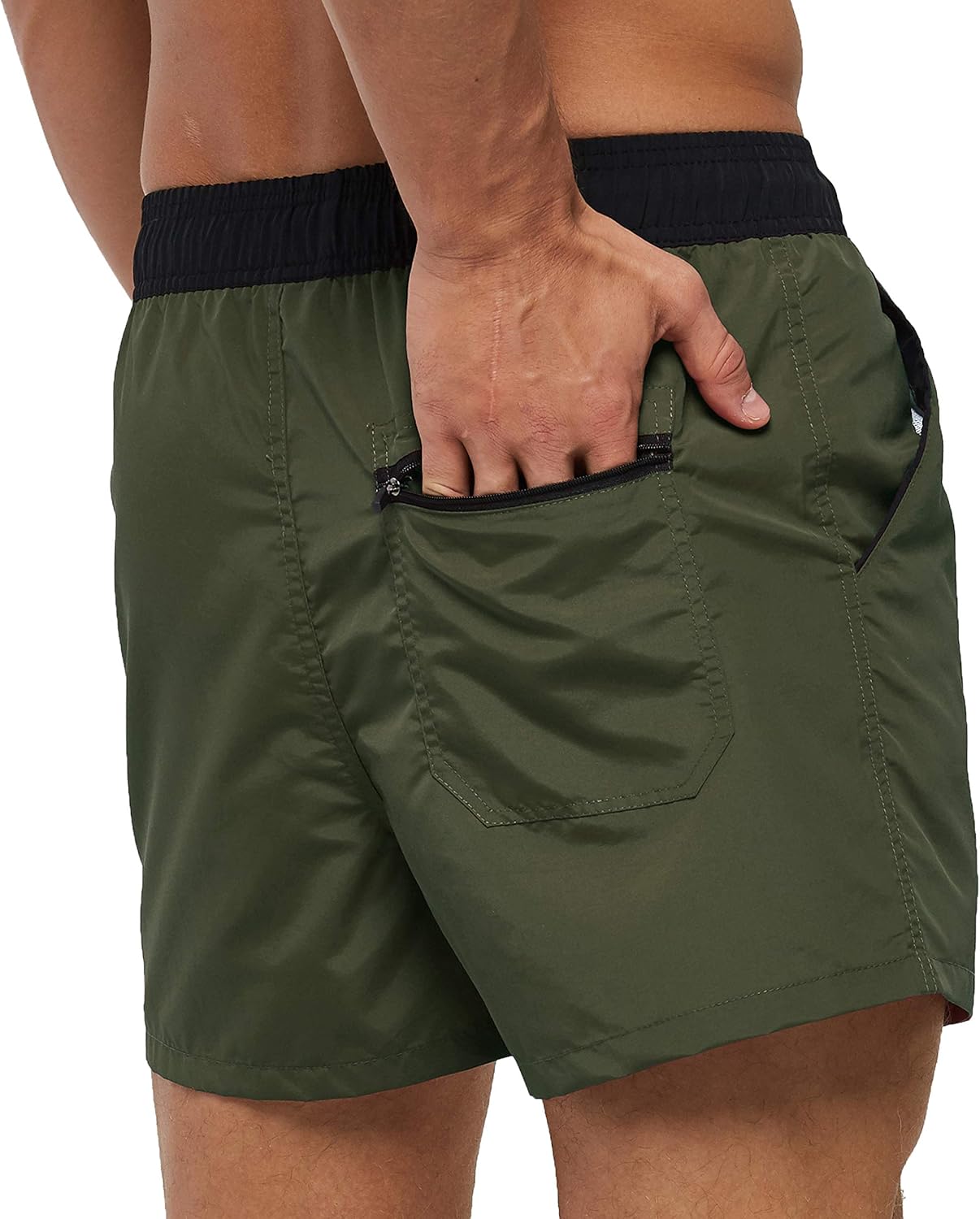 SILKWORLD Men's Quick Dry Swim Trunks Solid Swimsuit Sports Shorts with Back Zipper Pockets: Clothing