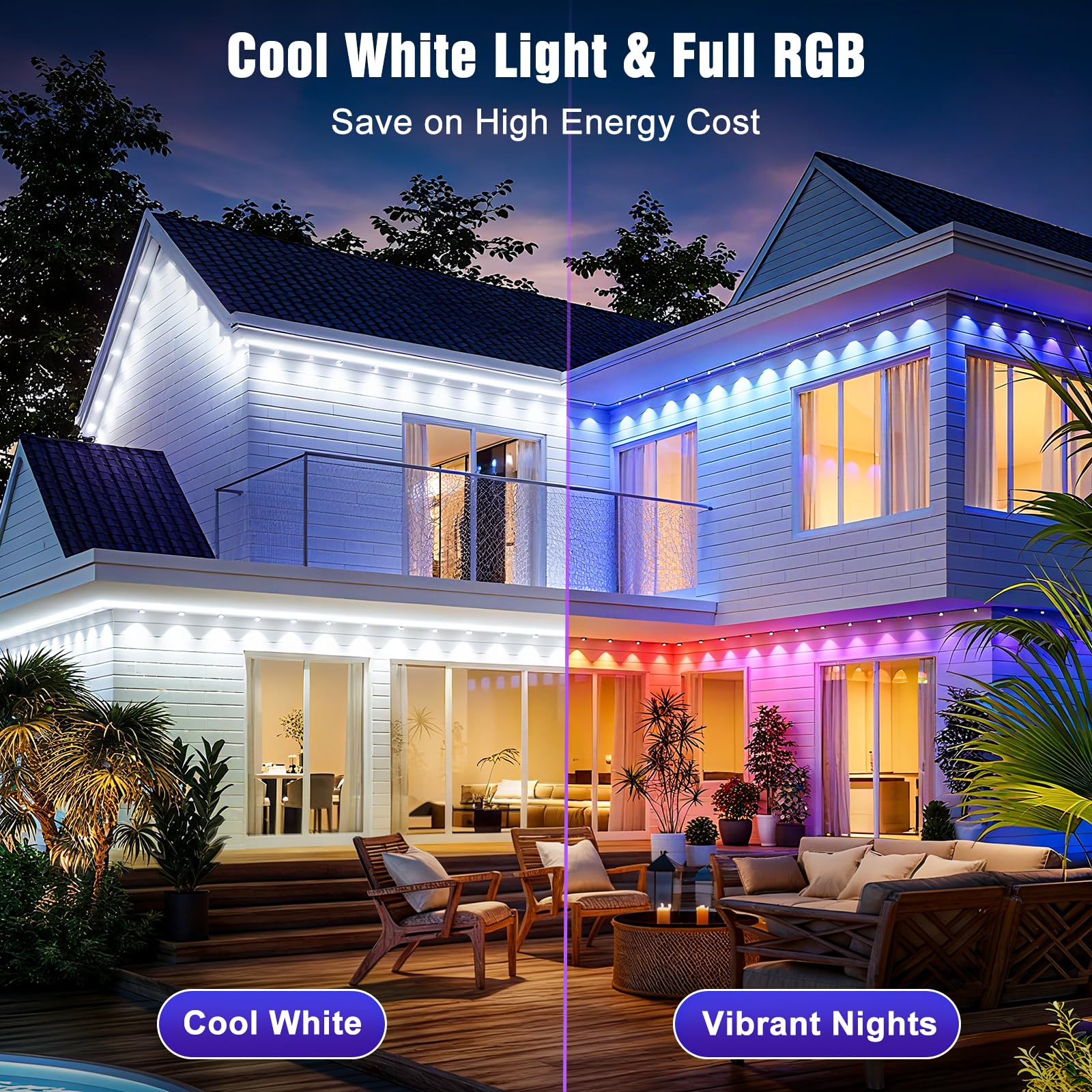 JOH Permanent Outdoor Lights, 100FT RGB+IC Smart LED Outdoor Lights with App/Remote Control, DIY Scene Modes Lighting & IP67 Waterproof, Eaves Light for Christmas, Holiday, Daily Decorations