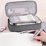 WEMATE Large Pencil Case Canvas 9x4.3x2.4in 5 Compartments Grey view 6