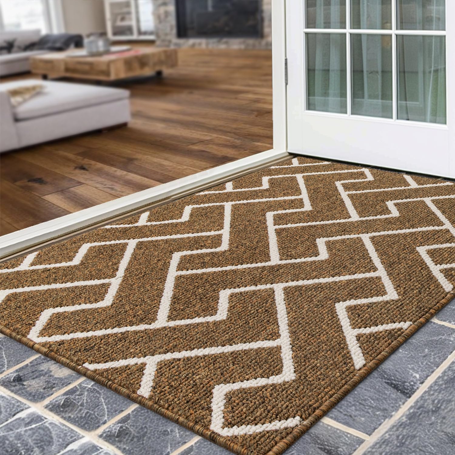 Biscpro Indoor Door Mats,80x100cm Door Mat Non Slip Backing,Dirt Trapper Mat Absorbent Non-Slip Doormat for Entrance,Inside,Kitchen,Front Back Door,Pets and Garden-Brown