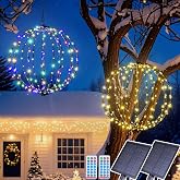 176 LED 13&rdquo; Outdoor Christmas Light Balls, Solar Hanging Lighted Sphere Balls Lights, Prelit Fold Large Rechargeable Waterproof, Globe Light Ball for Outside Indoor Tree Eave Garden Decorations -2pack