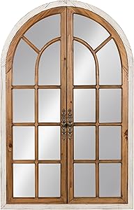 Kate and Laurel Boldmere Wood Windowpane Arch Mirror, 28x44, White