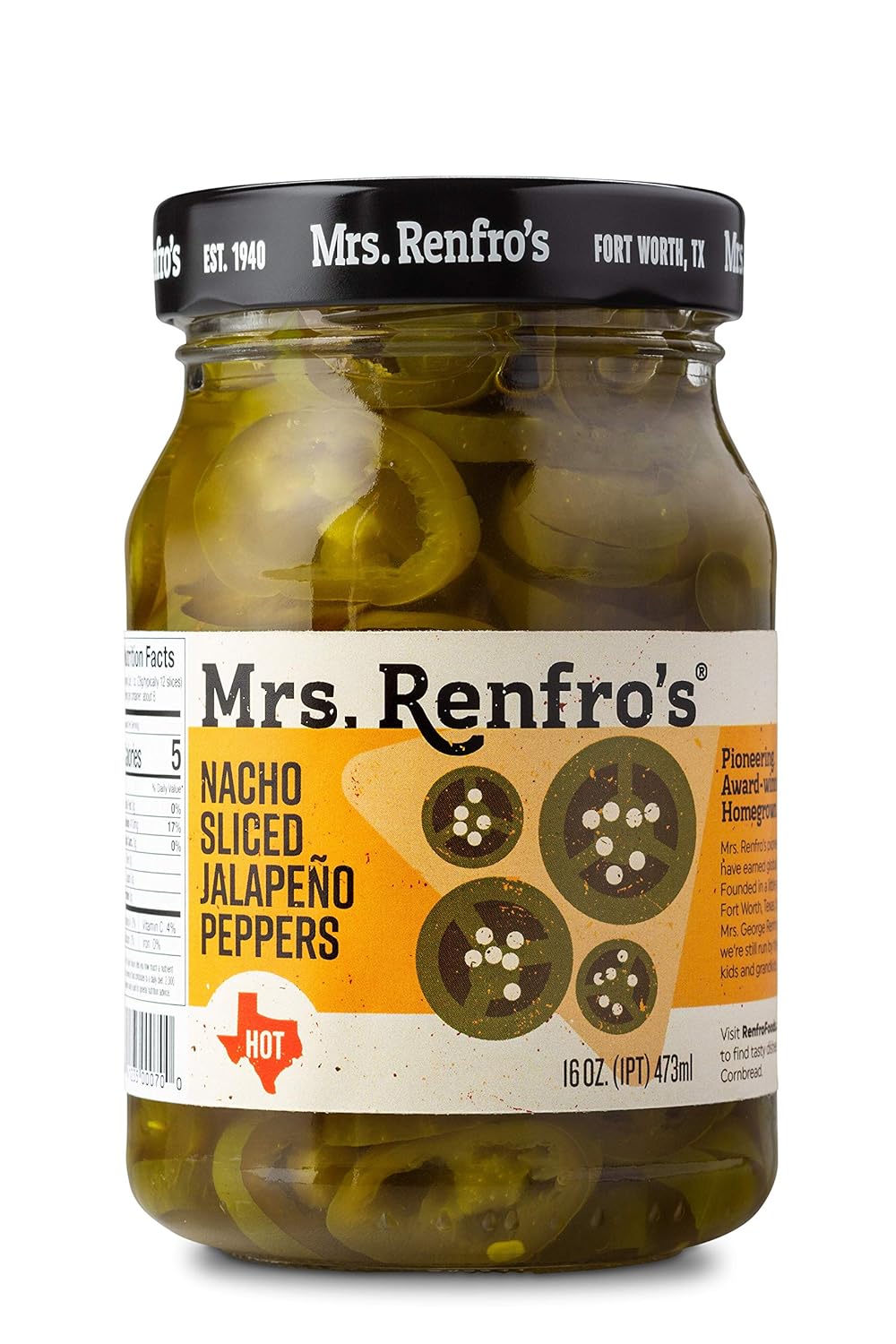 Mrs. Renfro's Nacho Sliced Jalapeno Peppers, Gluten Free, No Added Sugar, 16 oz Jar, Pack of 2