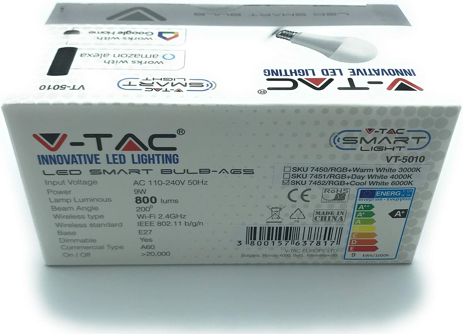 V-TAC Bulb 9W E27 Rgb+4000k - Image 3