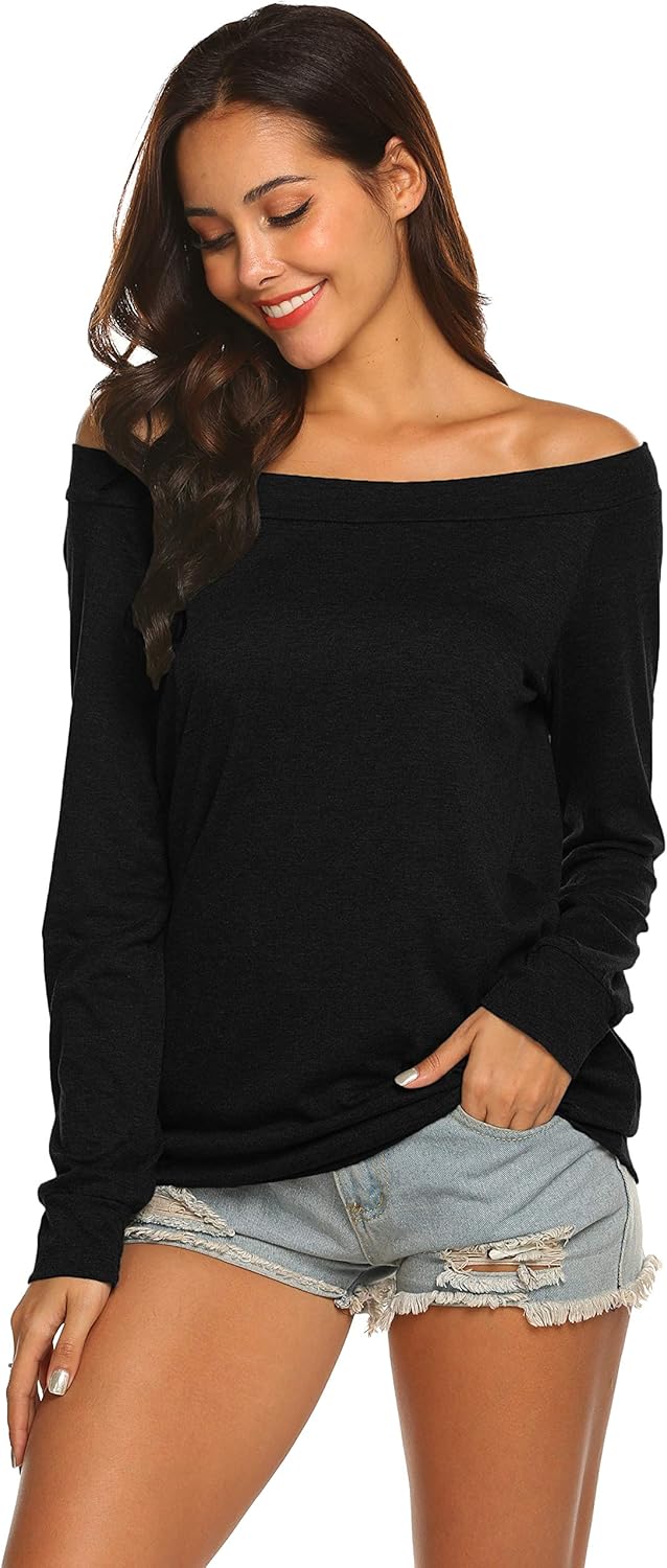 Halife Women's Long Sleeve Boat Neck Off Shoulder Blouse Tops at  Women’s Clothing store