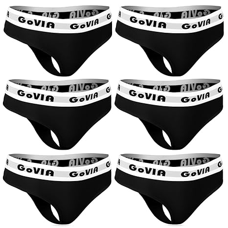 GoVIA 6er Pack Damen Strings Tangas tiefer Bund mit breitem Gummizug Baumwolle 3923