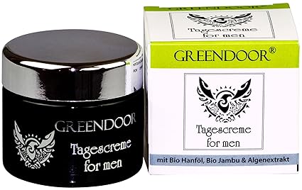 Greendoor Tagescreme für Männer 50ml, zieht optimal ein, schützt, fettet nicht, ohne Fettglanz, Naturkosmetik vegan, Gesichtscreme, Feuchtigkeitscreme Gesicht, Creme mit Jojobaöl, Alge und Bio Jambu
