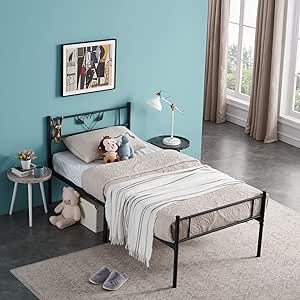 Symylife Cama Individual con armazón de Metal, Soporte de Lamas macizas