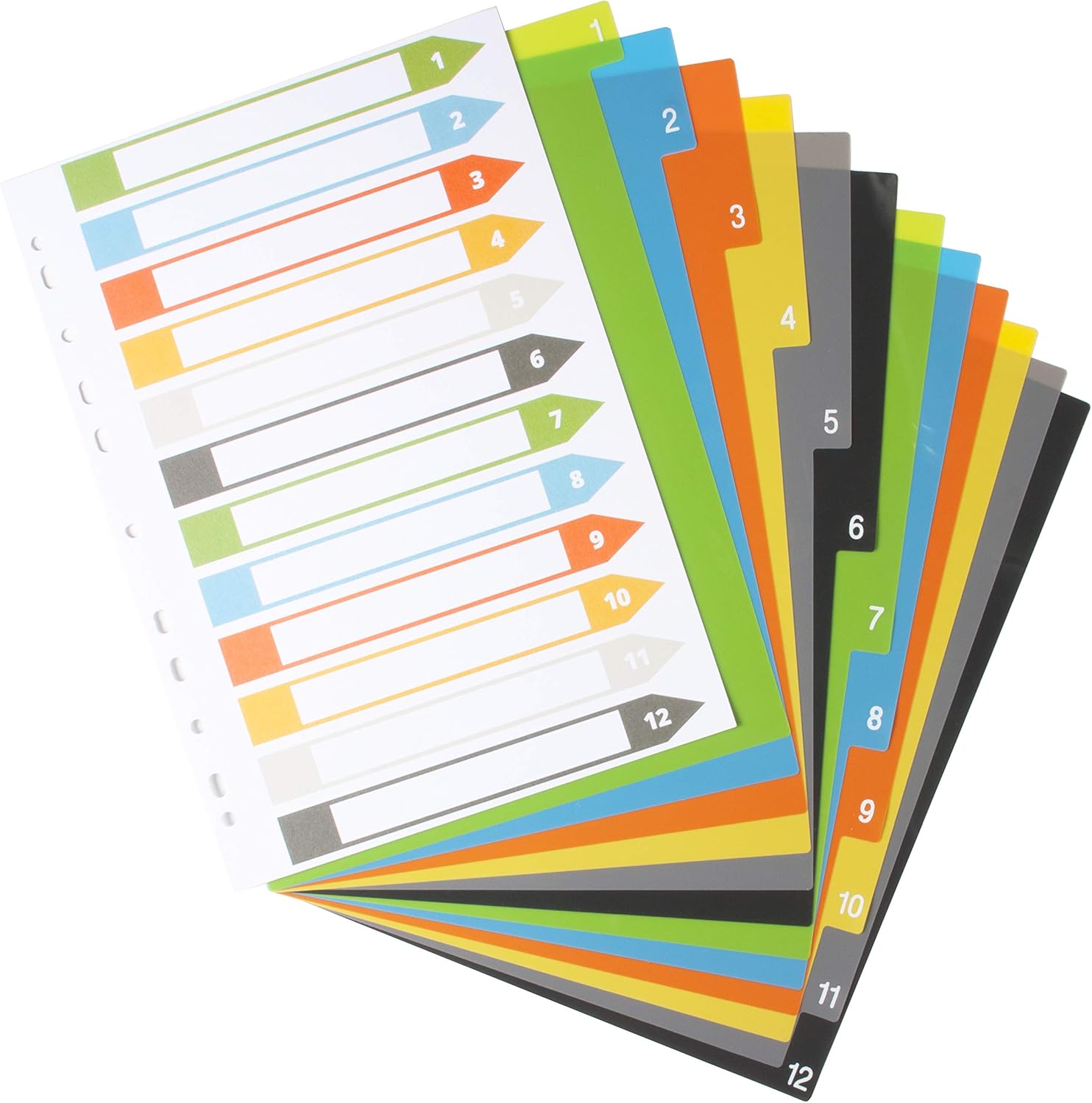 eco-eco A4 50% Recycled Multipunched Reinforced Colour Recycled Set 12 Index File Dividers 200mic (Pack of 4), eco028x4 - Image 3