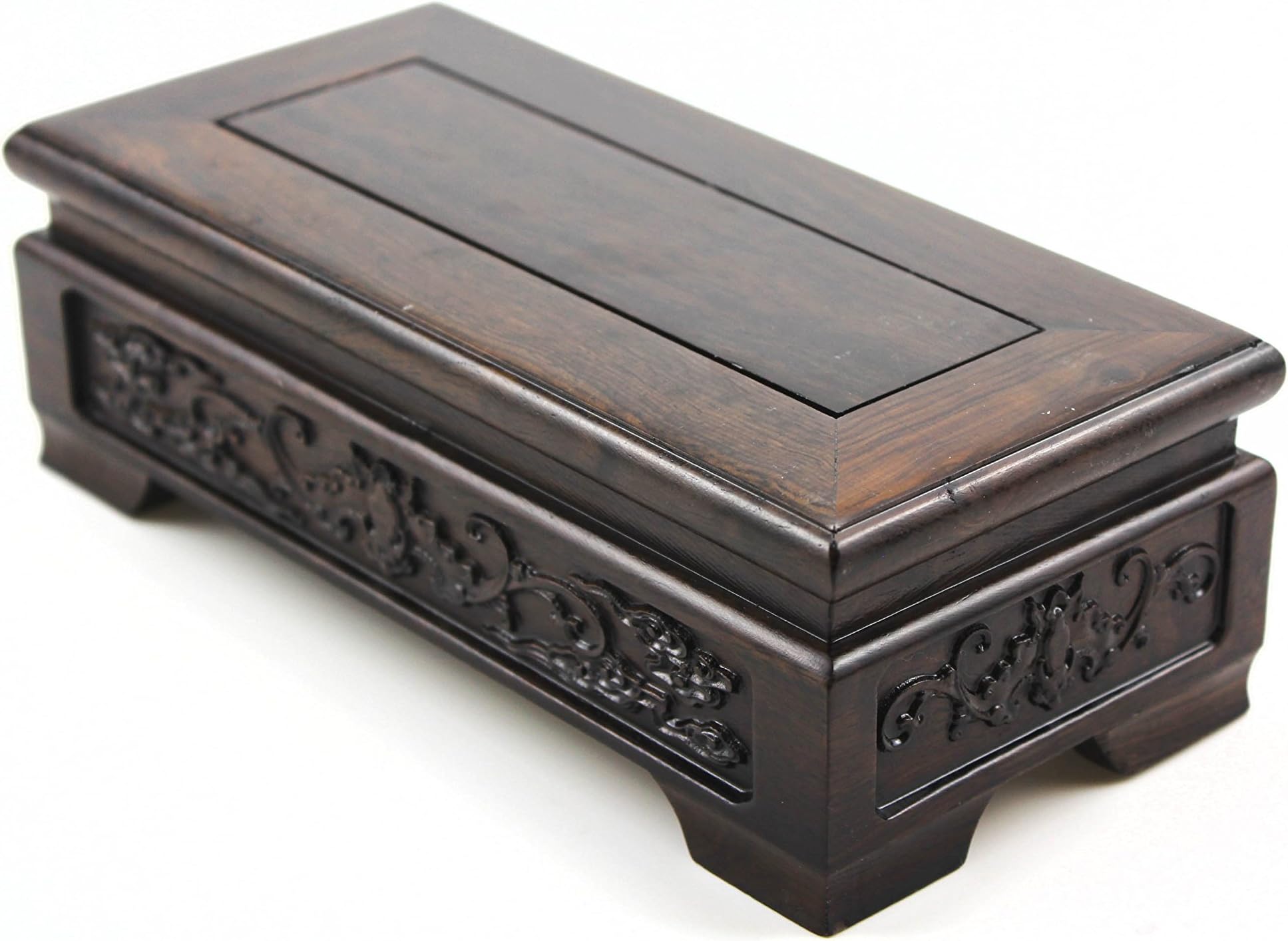 Oriental Furniture Chinese Rosewood Solid Mahagony Ebony Wood Display Stand Wooden Base Rectangle Rectangular Shape 3 Sizes With Carved (S 19cm * 9cm * 6.5cm) [Energy Class A+++]
