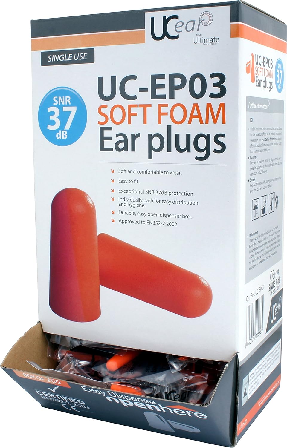 Industrial Earplugs, High Noise Reduction Ear Plugs, 200 Pairs Box 34